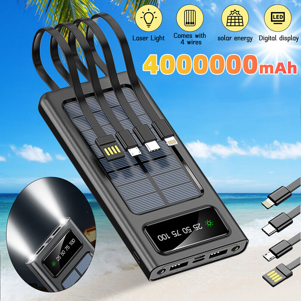 2025 Super 40000000mAh Solar Power Bank 4 USB Charger For Cell Phone Portable
