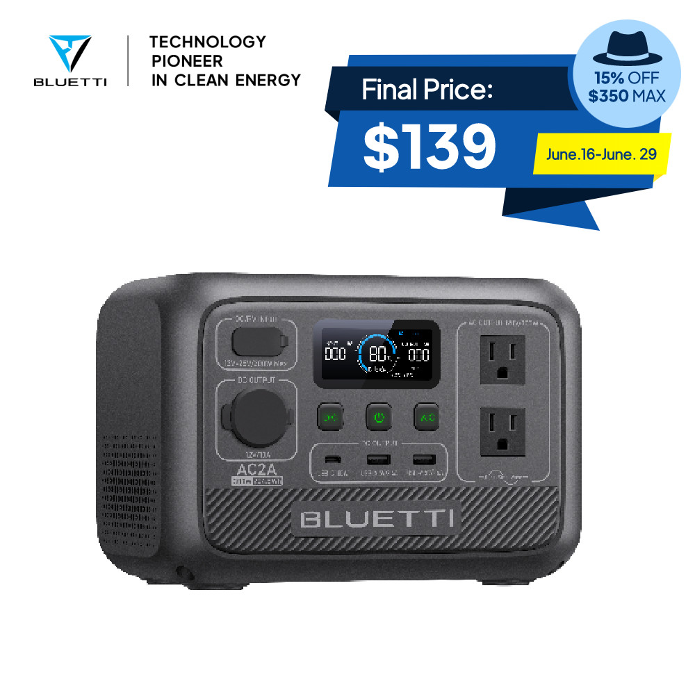 BLUETTI AC2A Portable Power Station 200Wh 300W Solar Generator LFP Power Bank