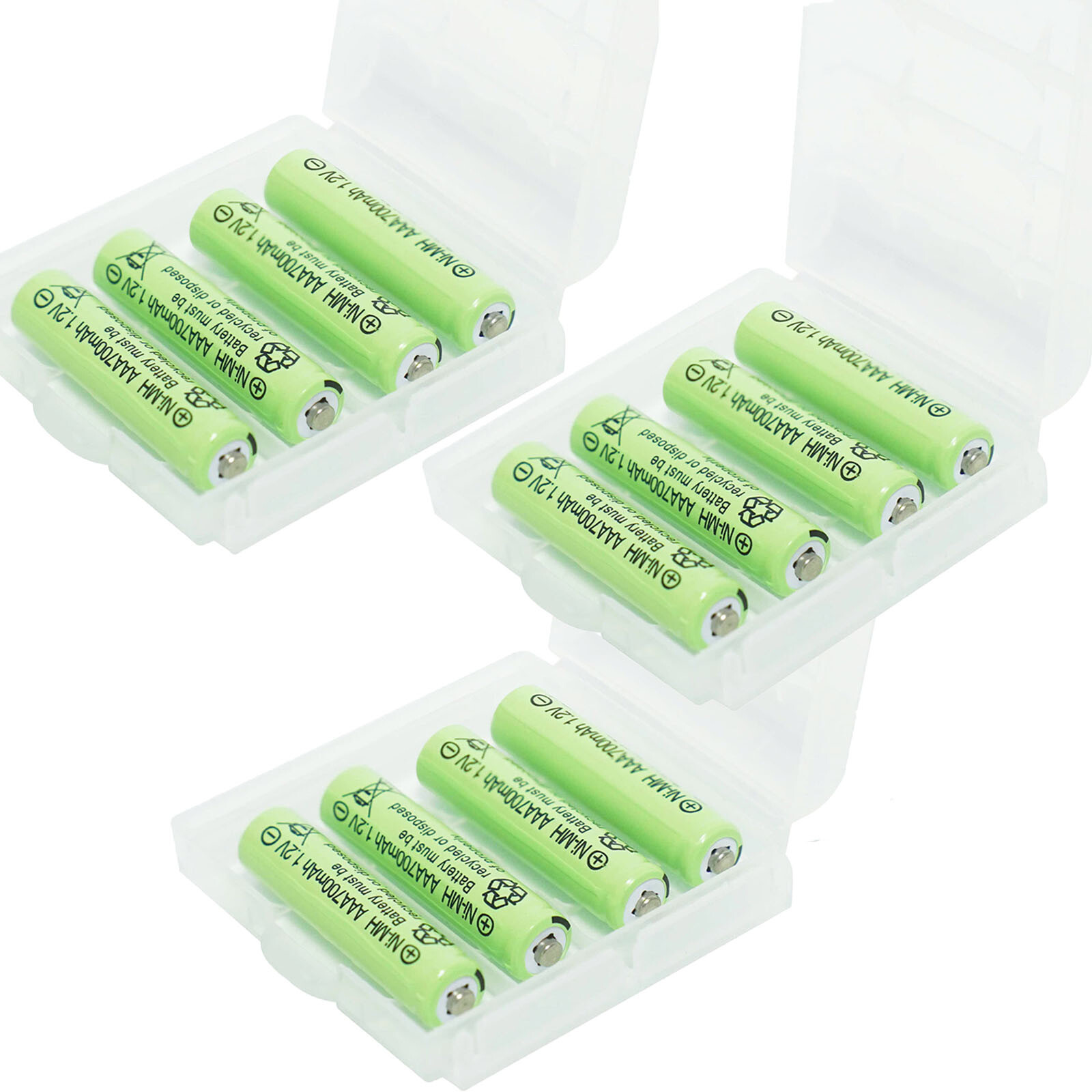 12Pcs 1.2V Ni-MH AAA Rechargeable Batteries Button Top with Plastic Storage Case