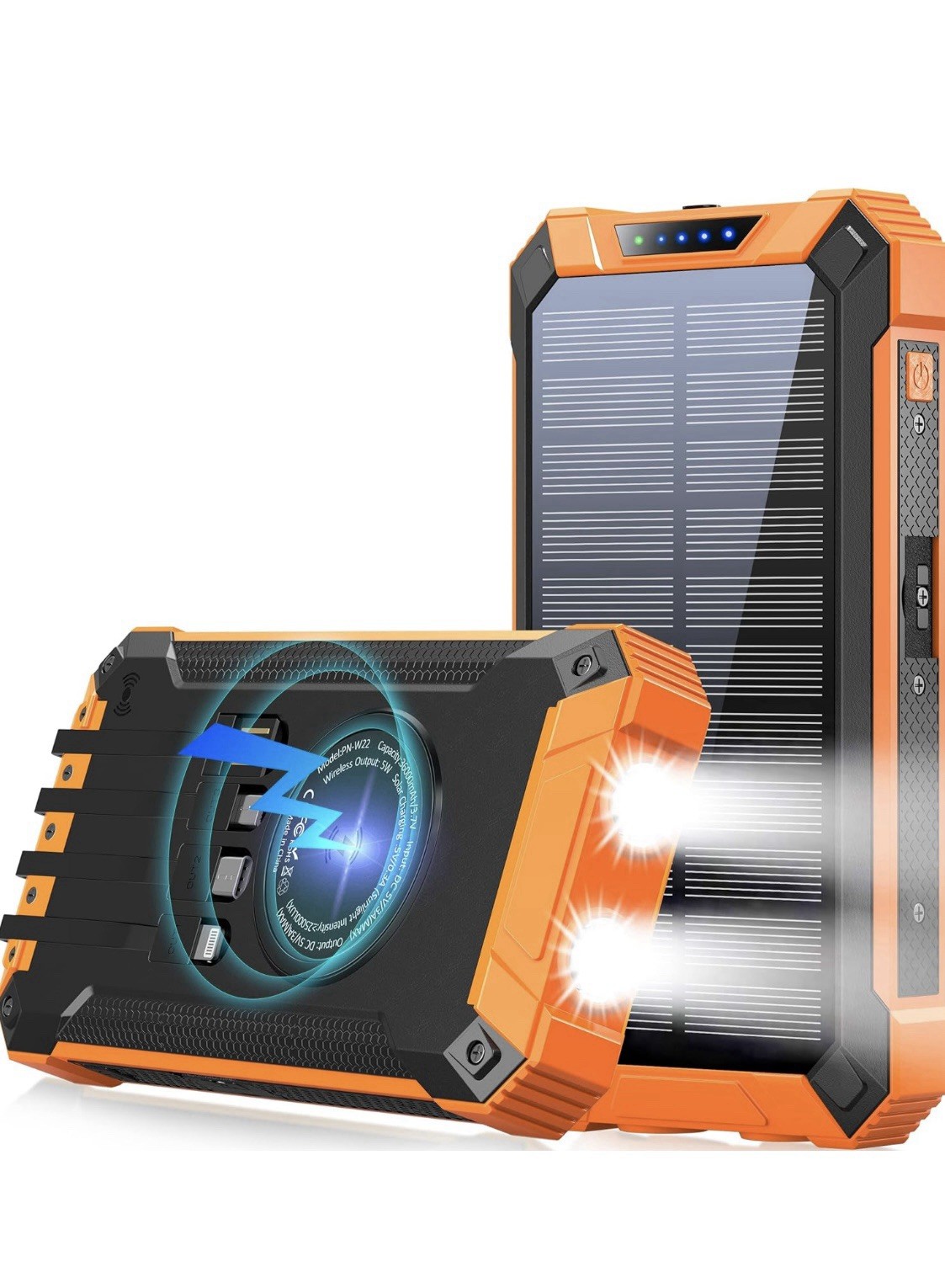 GOODaaa Solar Power Bank Wireless 36000mAh Built in 4Cables 6 Outputs 15W Fast C