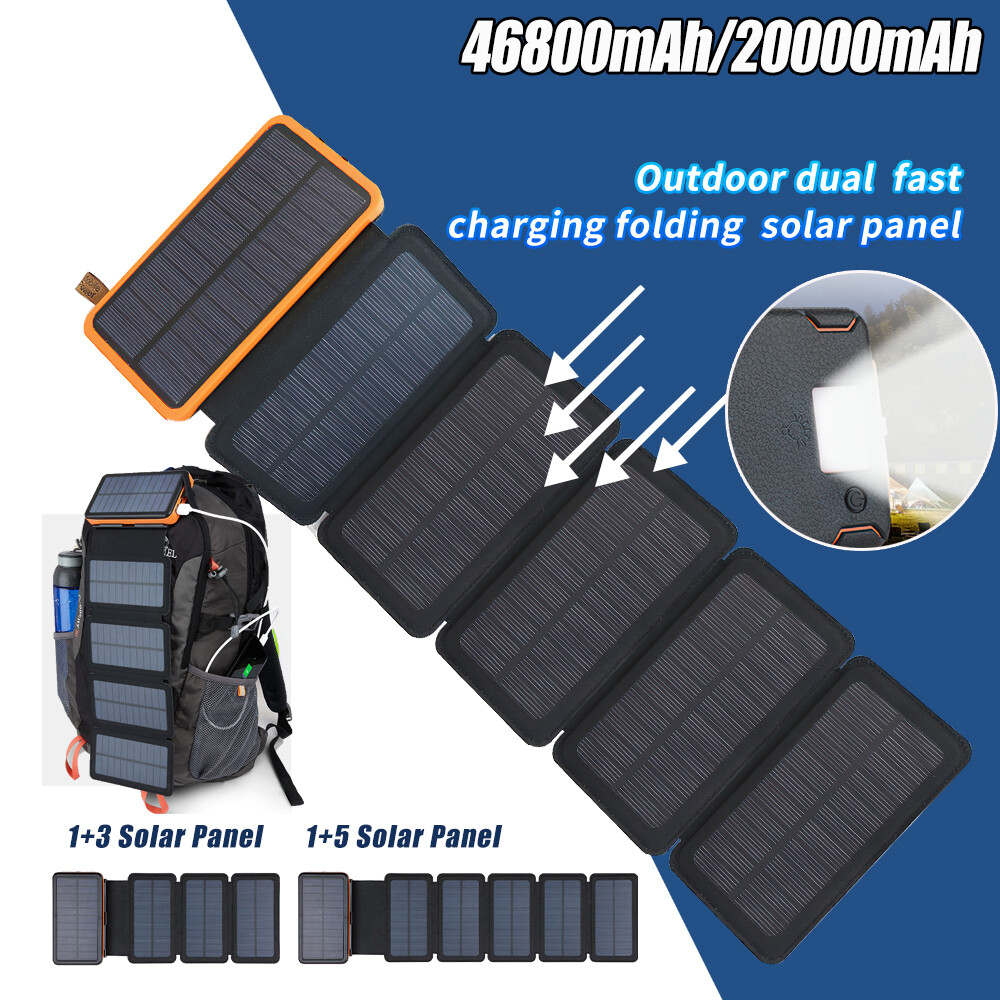 46800mAh Folding Solar Power Bank Dual Fast Charger with LED Light For Camping