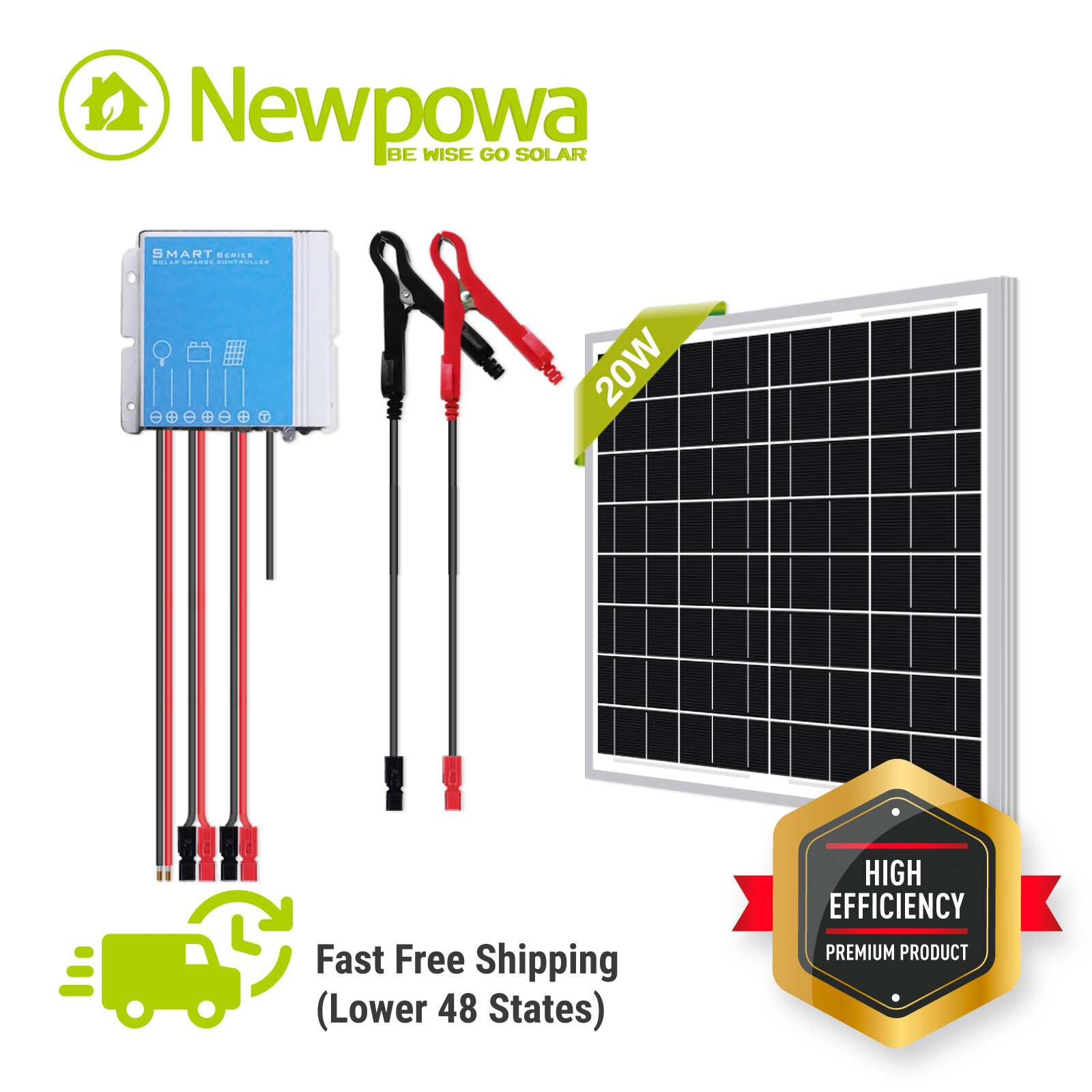 Newpowa Solar Panel Waterproof Kit 20-30W 12/24V Battery Maintainer RV Marine