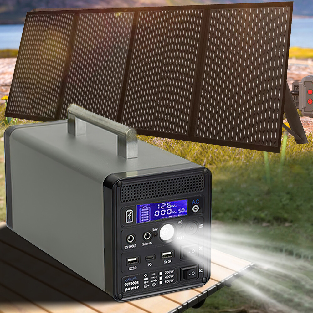 Portable Power Station 400W 256Wh Solar Generator AC DC Charger with Solar Panel