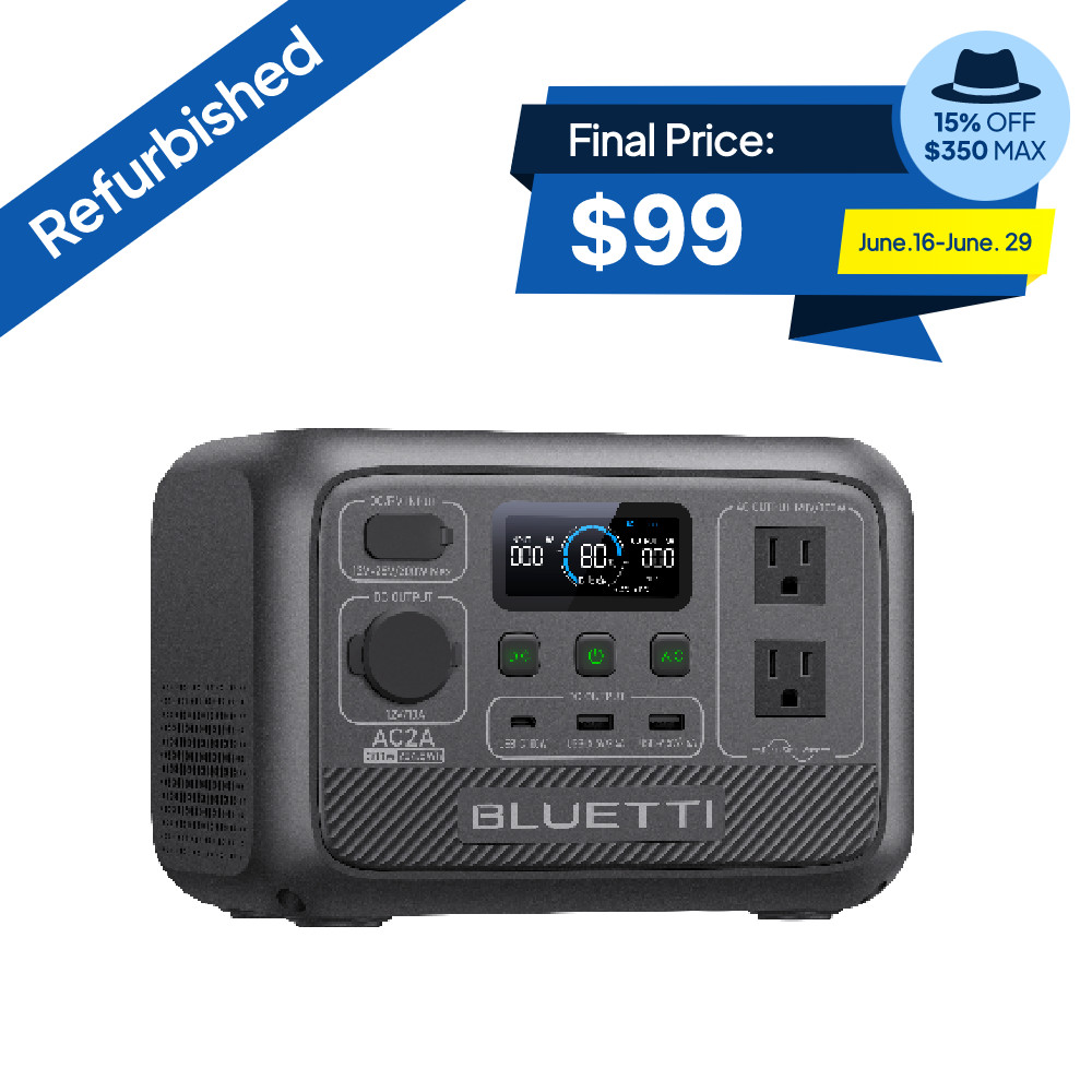 BLUETTI AC2A 300W 204Wh Portable Power Station LiFePO₄ for Travel Fishing Backup