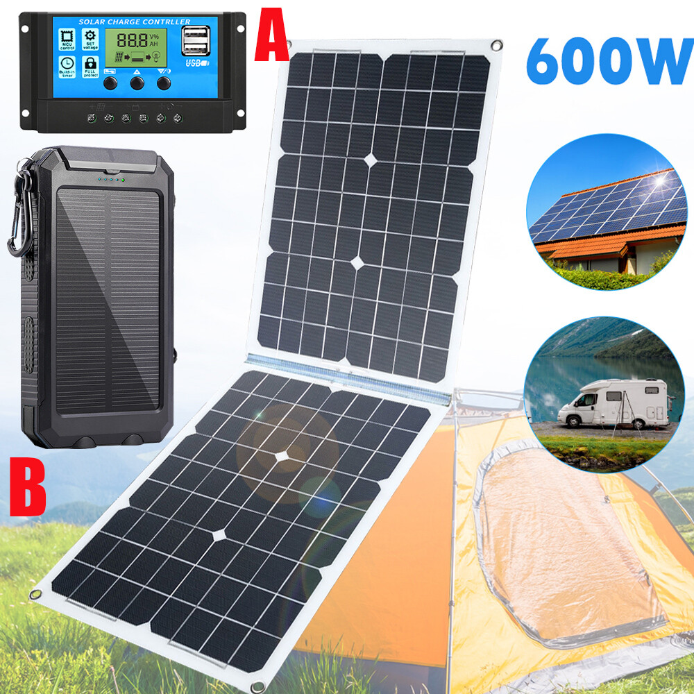 600W Portable Solar Panel Folding USB Power Bank Outdoor Camping Phone Charger