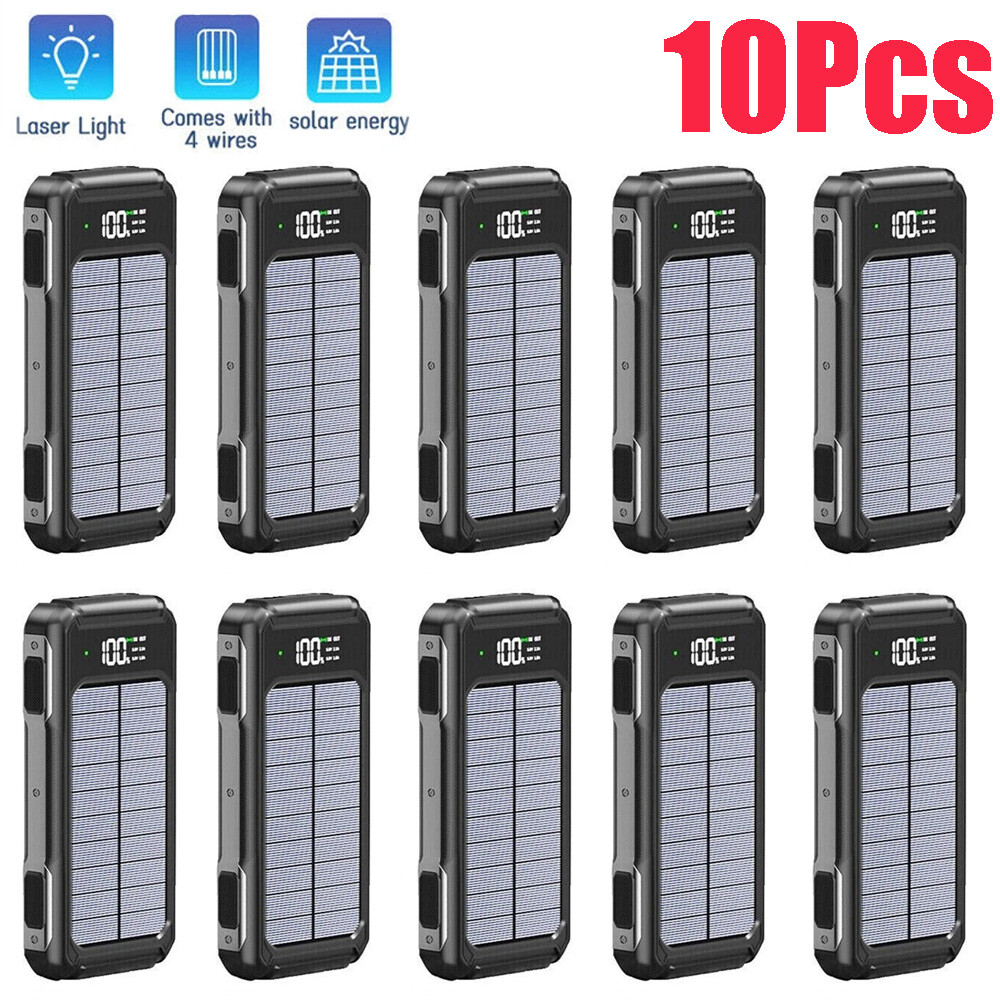 10Pcs Super10000mAh 4 Output Portable Charger Solar Power Bank for Cell Phone