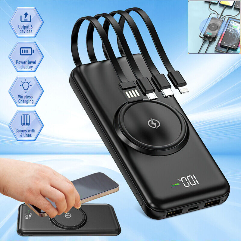 900000mAh Wireless Power Bank Backup Fast Charger 4USB Portable External Battery