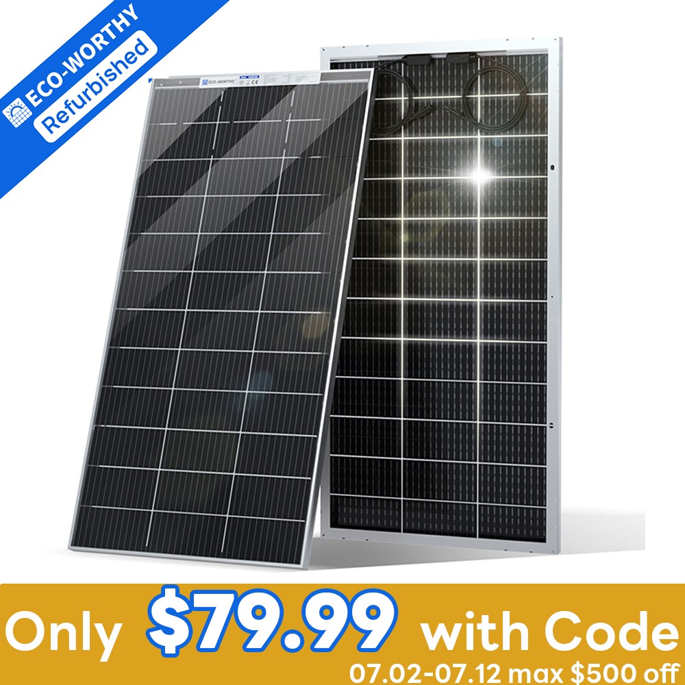 ECO-WORTHY Bifacial 195W Watt 12V Mono Solar Panel PV Certified Refurbished