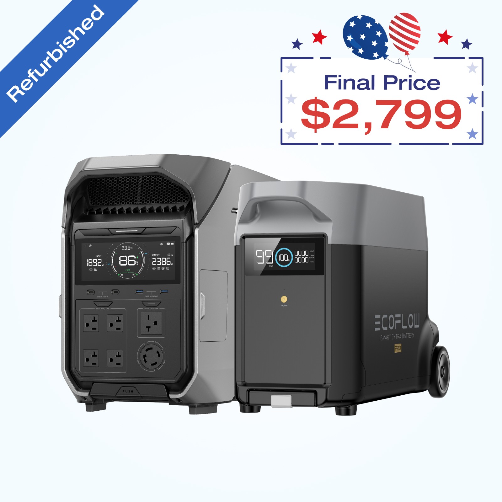 EcoFlow DELTA Pro3 7600Wh Power Station with DELTA Pro Extra Battery Refurbished