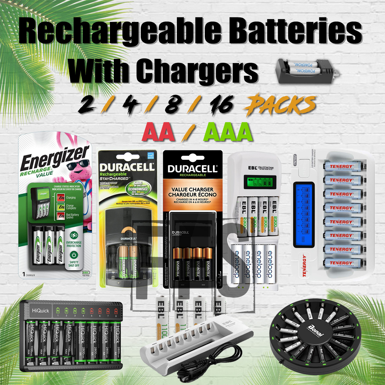 Rechargeable Batteries with Charger AA or AAA NiMH NiCD Solar Smart Fast lot LED