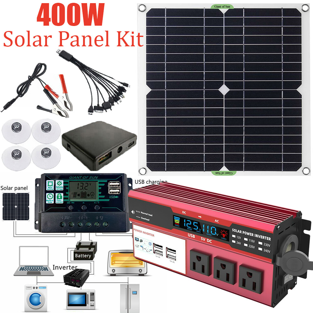 Complete Solar Panel Kit 4000W Power Inverter 12V Battery Charger Controller US