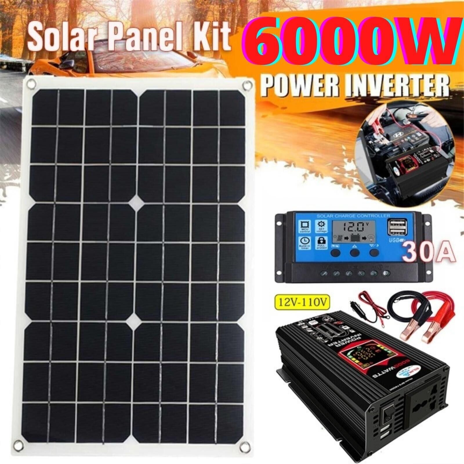 6000W Solar Panel Kit Complete Solar Generator Power 12V 220V 30A Home Grid Set