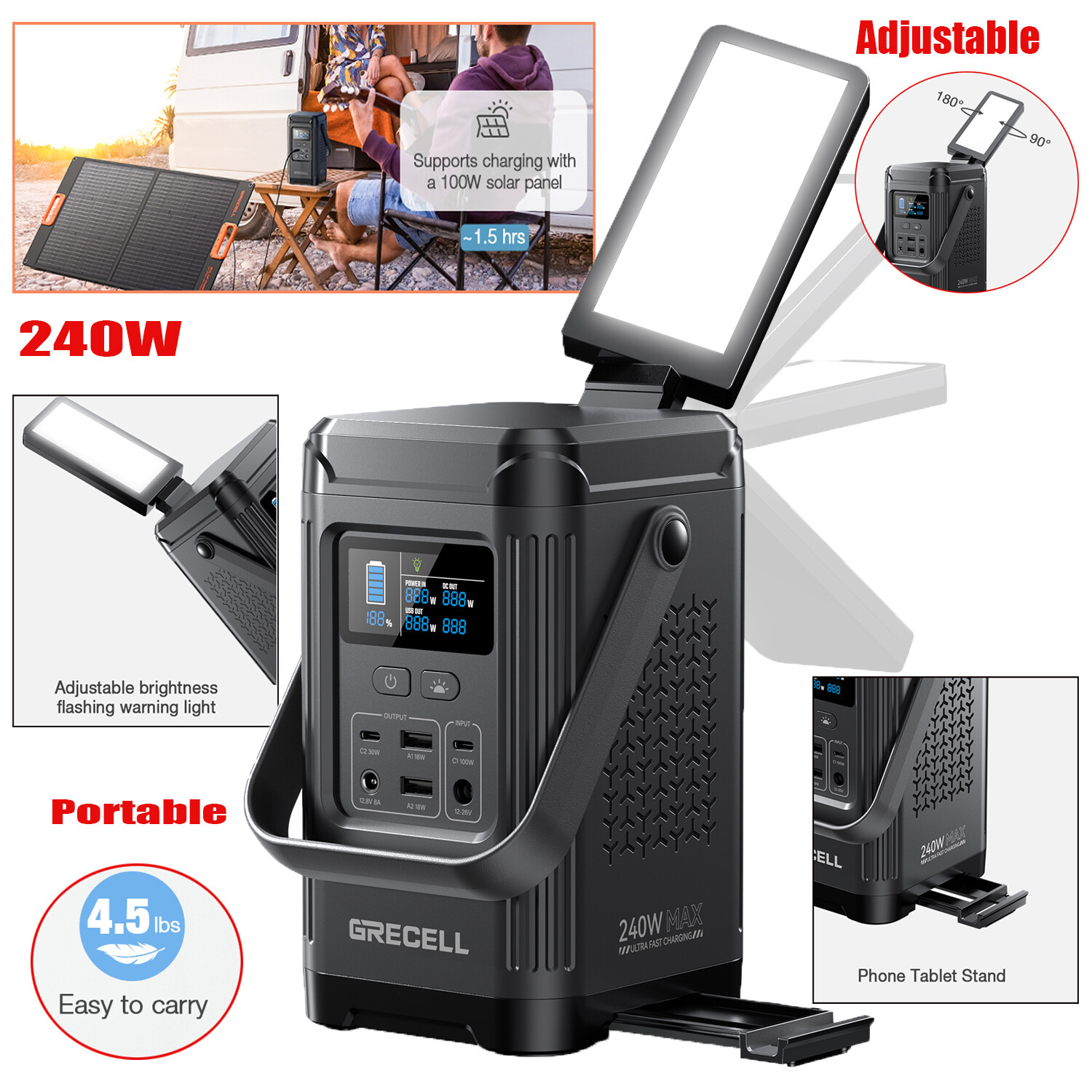 240W Power Station Portable 153.6WH Solar Generator Camping Rv Backup Battery
