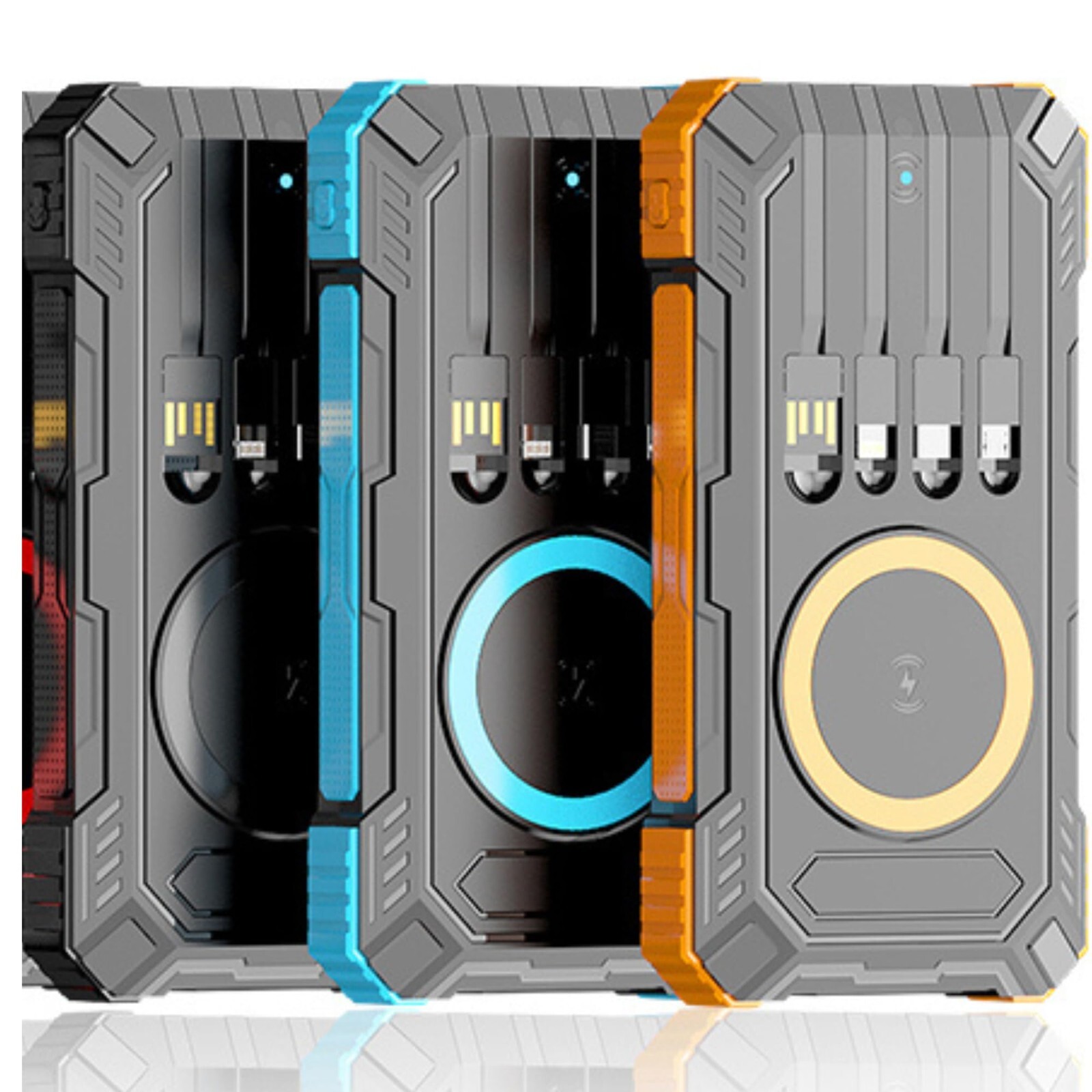 Solar Power Bank 20000mAh, 15W Wireless, 4 Cables, IP65 – Black/Orange