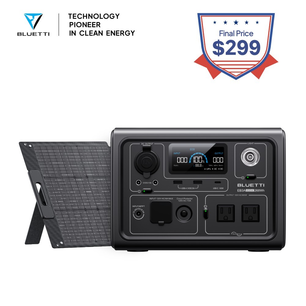 BLUETTI EB3A Portable Power Station+100W/200W Solar Panel Kit Solar Generator