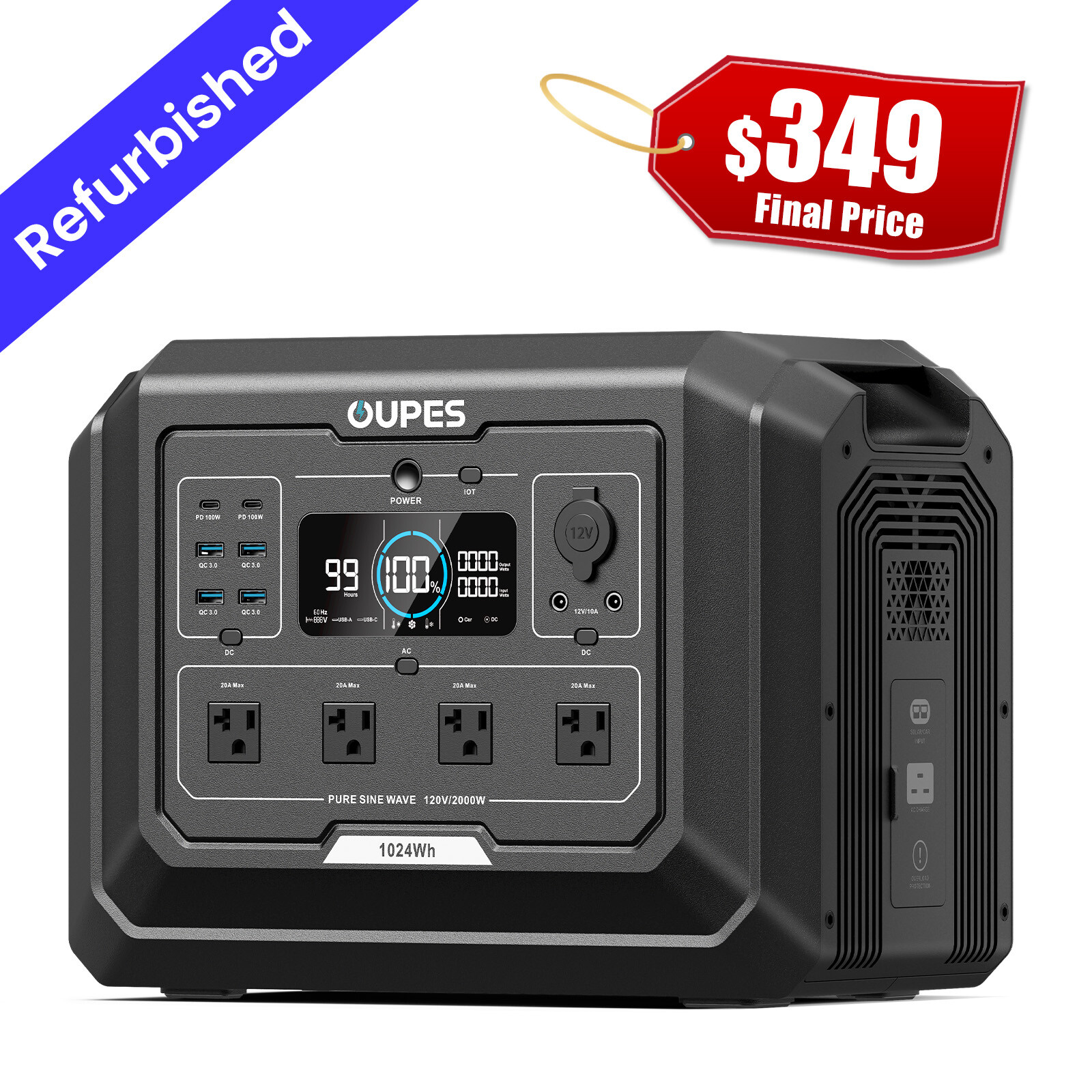 OUPES 1024Wh Mega 1 Portable Power Station 2000W Solar Generator LFP Battery RV