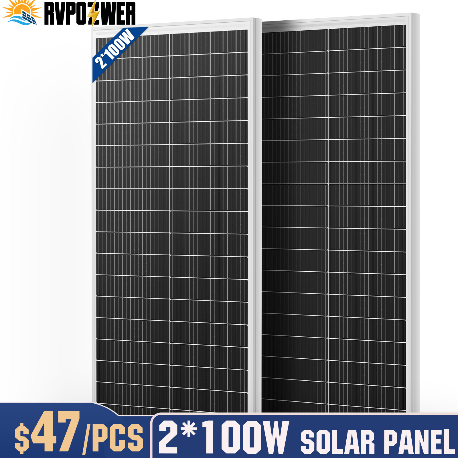 200W Watt 12V/24V Mono Solar Panel 18BB Cell RV Car Home Off Grid 2Pack (100W)
