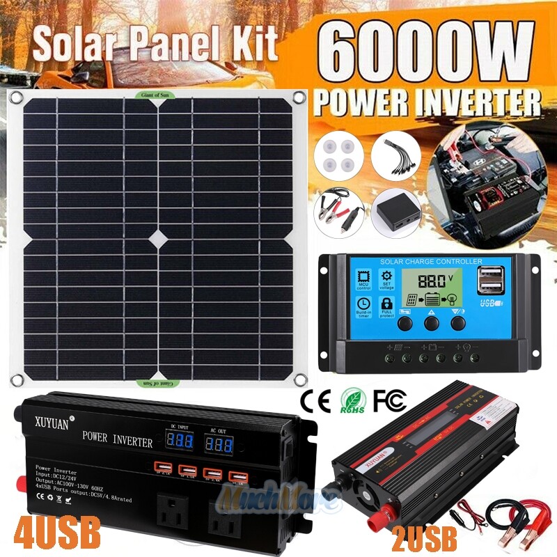 110V Complete Solar Panel Kit with 6000W Power Inverter 100A Charger Controller