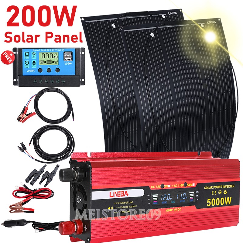 5000W Complete Solar Panel Kit Solar Power Generator 30A Home 110V Grid System