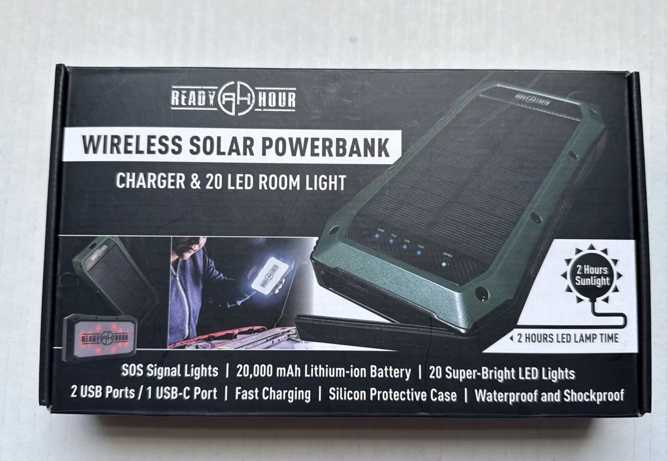 Solar Power Bank 20 LED Light SOS Emergency Charger Ready Hour Portable Camping