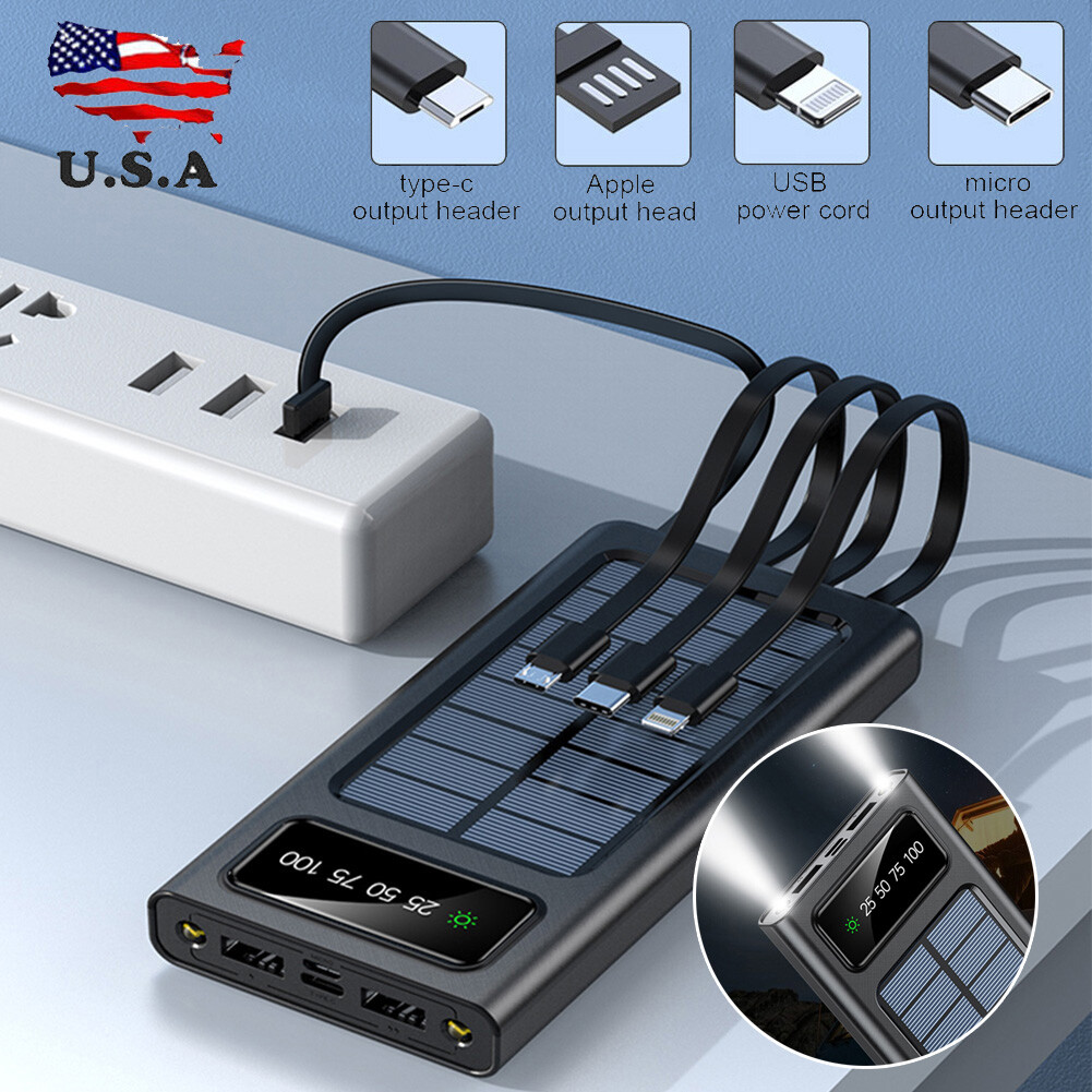 Portable 4000000mAh 4 USB Portable Charger Solar Power Bank For Cell Phone USA