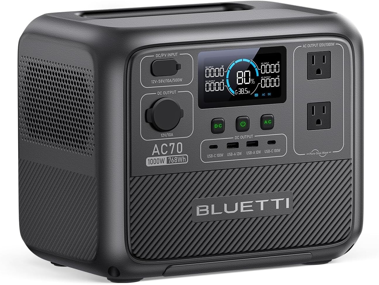 BLUETTI AC70 1000W 768Wh Portable Power Station Solar Generator for Camping Trip