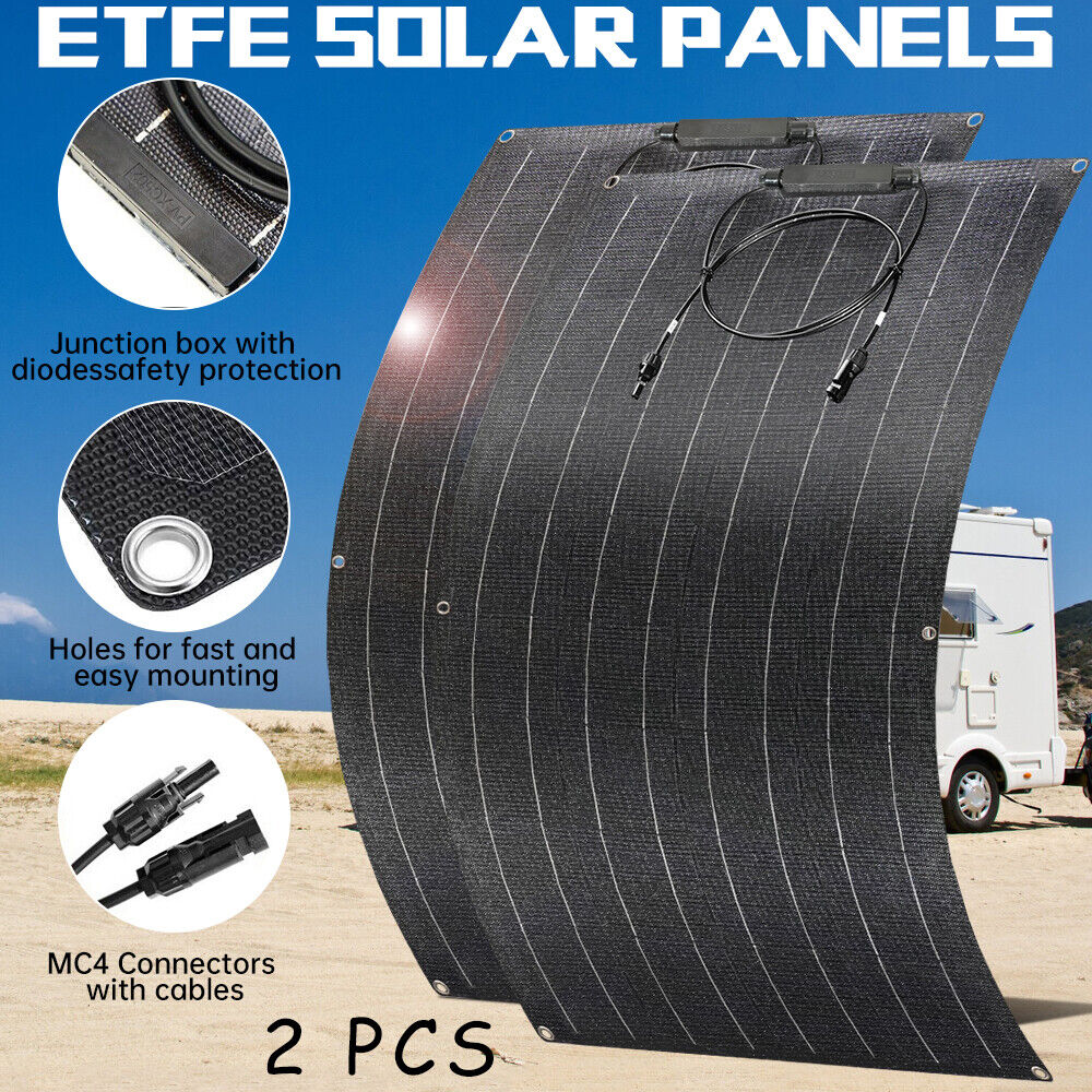400W 200W Watt 12V Portable Flexible Solar Panel Kit RV Camping Off-Grid Rooftop