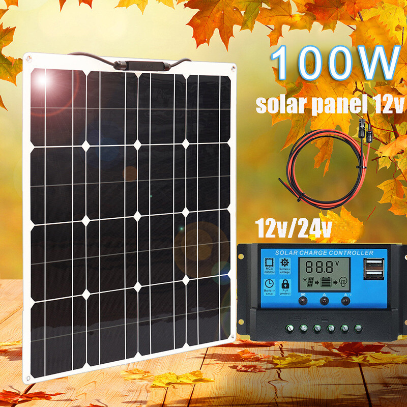100W Flexible Solar Panel Kit 12V Mono Battery for RV Shed Camper Off-Grid Power