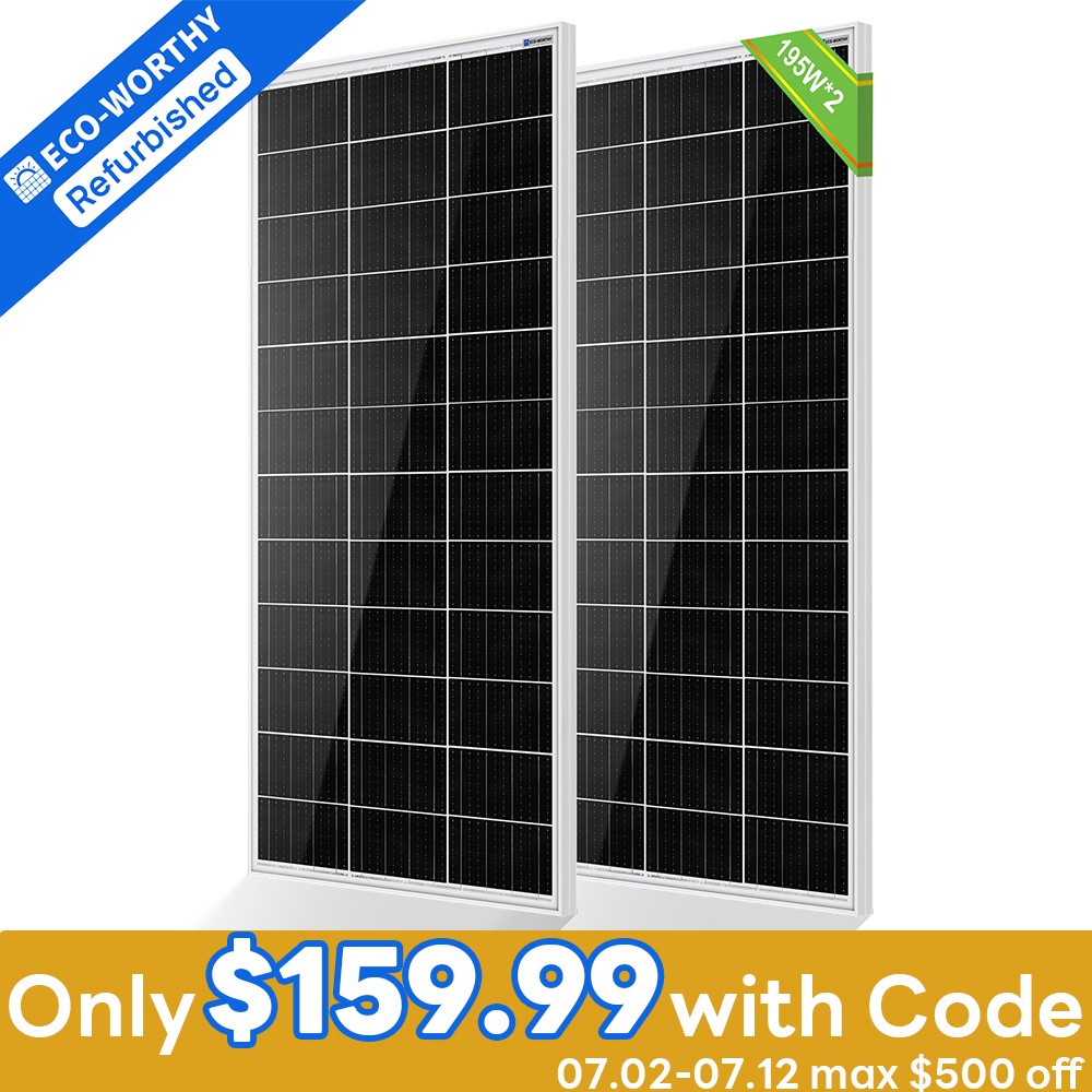 ECO-WORTHY 2Pack 195W 12V Mono Solar Panel PV for Home RV Certified Refurbished
