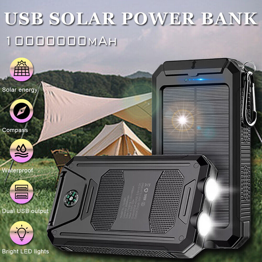 Super 10000000mAh Dual USB Charger Solar Power Bank Solar Charge for Cell Phone