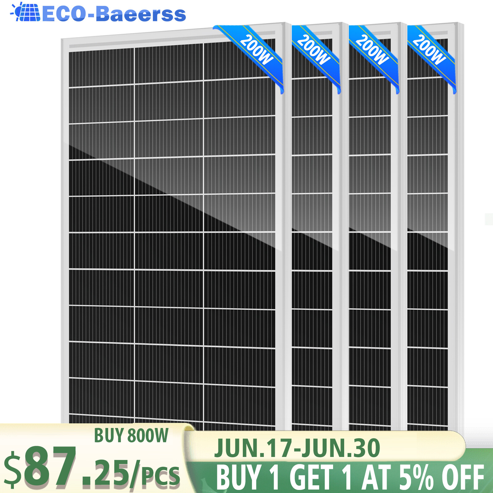 200W-800W Solar Panel 12V/24V Battery Charger RV Marine Rooftop Home Car Caravan