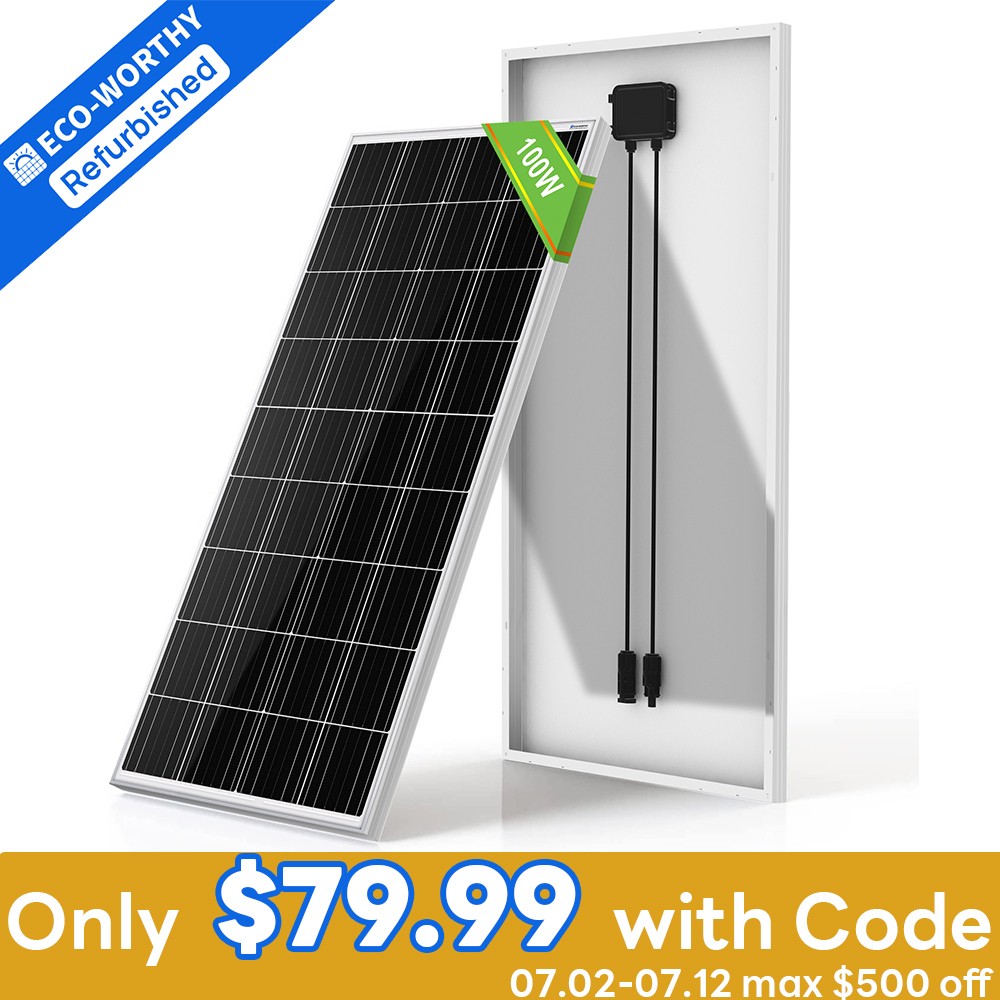 ECO-WORTHY 2Pack 100W 12V Mono Solar Panel PV for Home RV Certified Refurbished