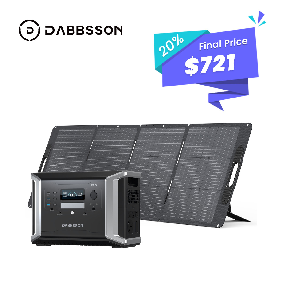 Dabbsson Power Station 1382Wh 2400W Solar Generator+210W Solar Panel Home Backup