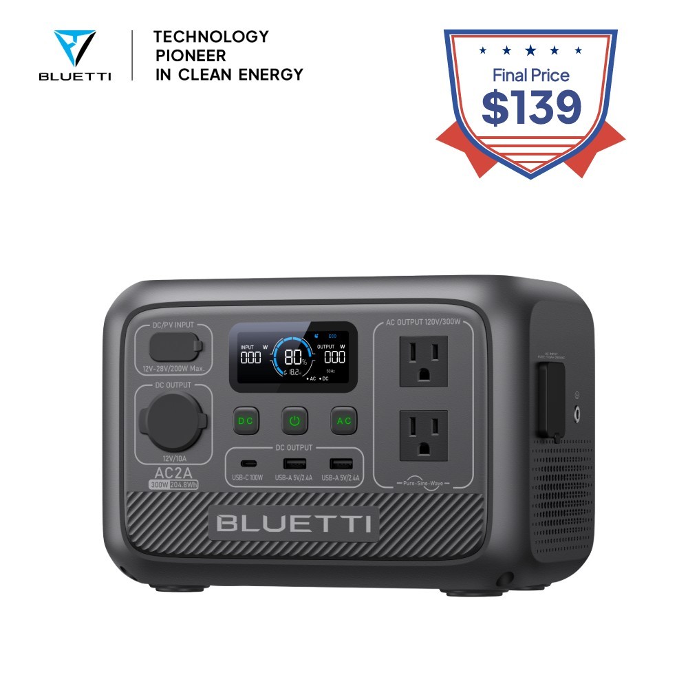 BLUETTI AC2A 300W 204Wh Portable Power Station Solar Generator For Camping Trip