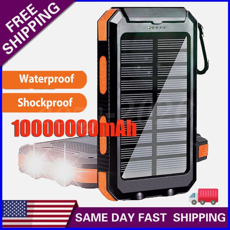 Super 10000000mAh USB Portable Charger Solar Power Bank for Cell Phone 2024