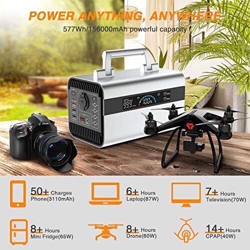 Portable Power Station Solar Generator 577WH Battery Backup 600W Solar Generator