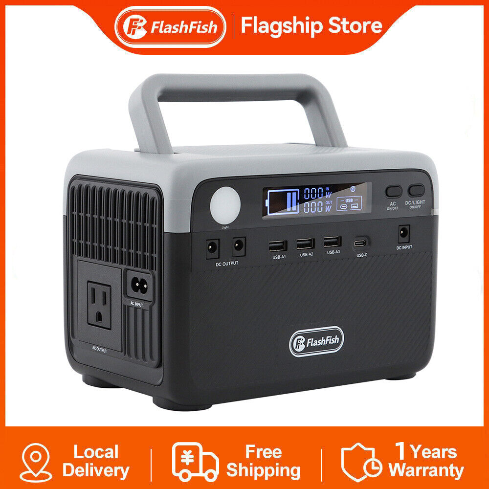 Flashfish Portable Power Station 300W 230Wh LiFePO4 Solar Generator for Camping