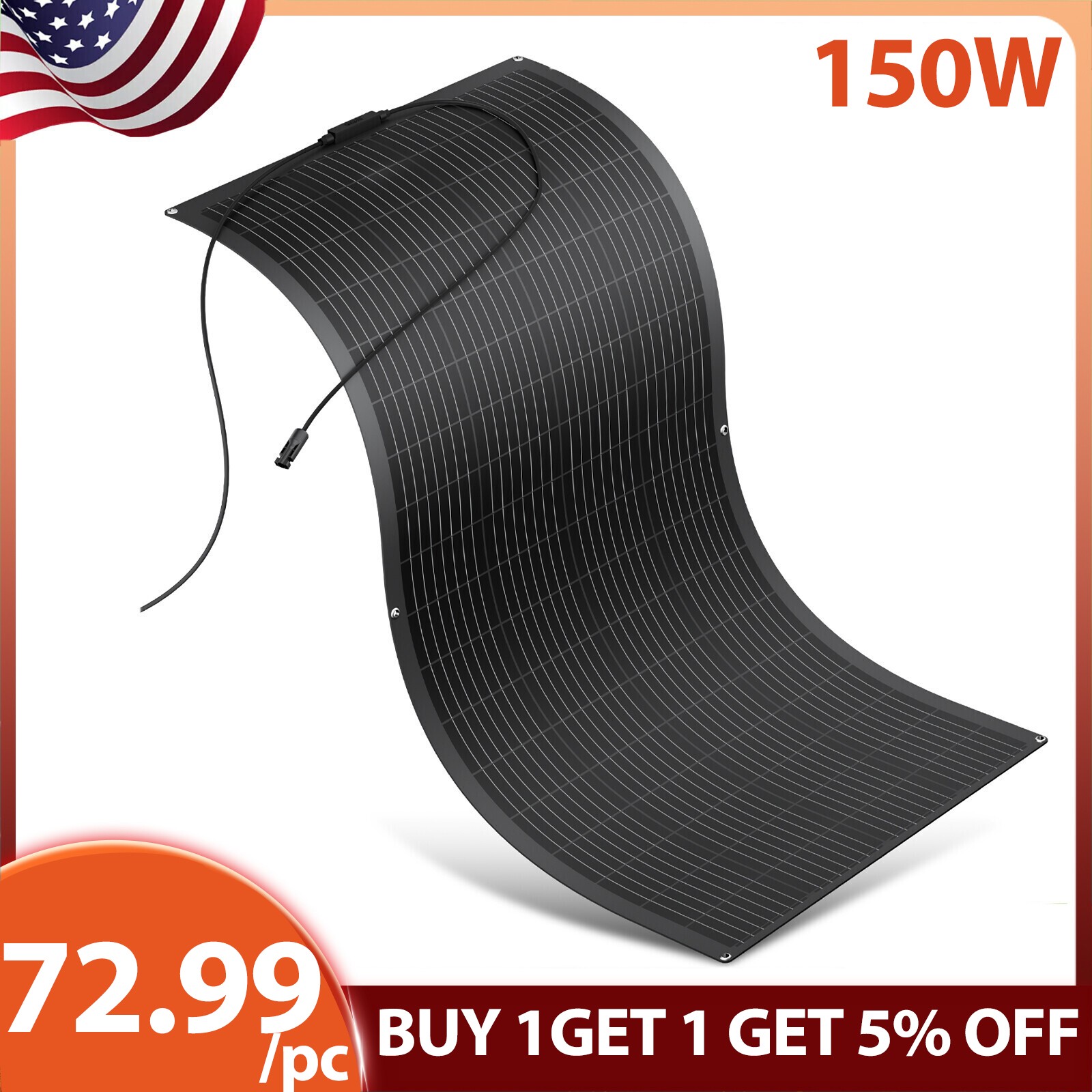 150W Mono Flexible Solar Panel 12V Power Charge Camping Home RV Battery Higher
