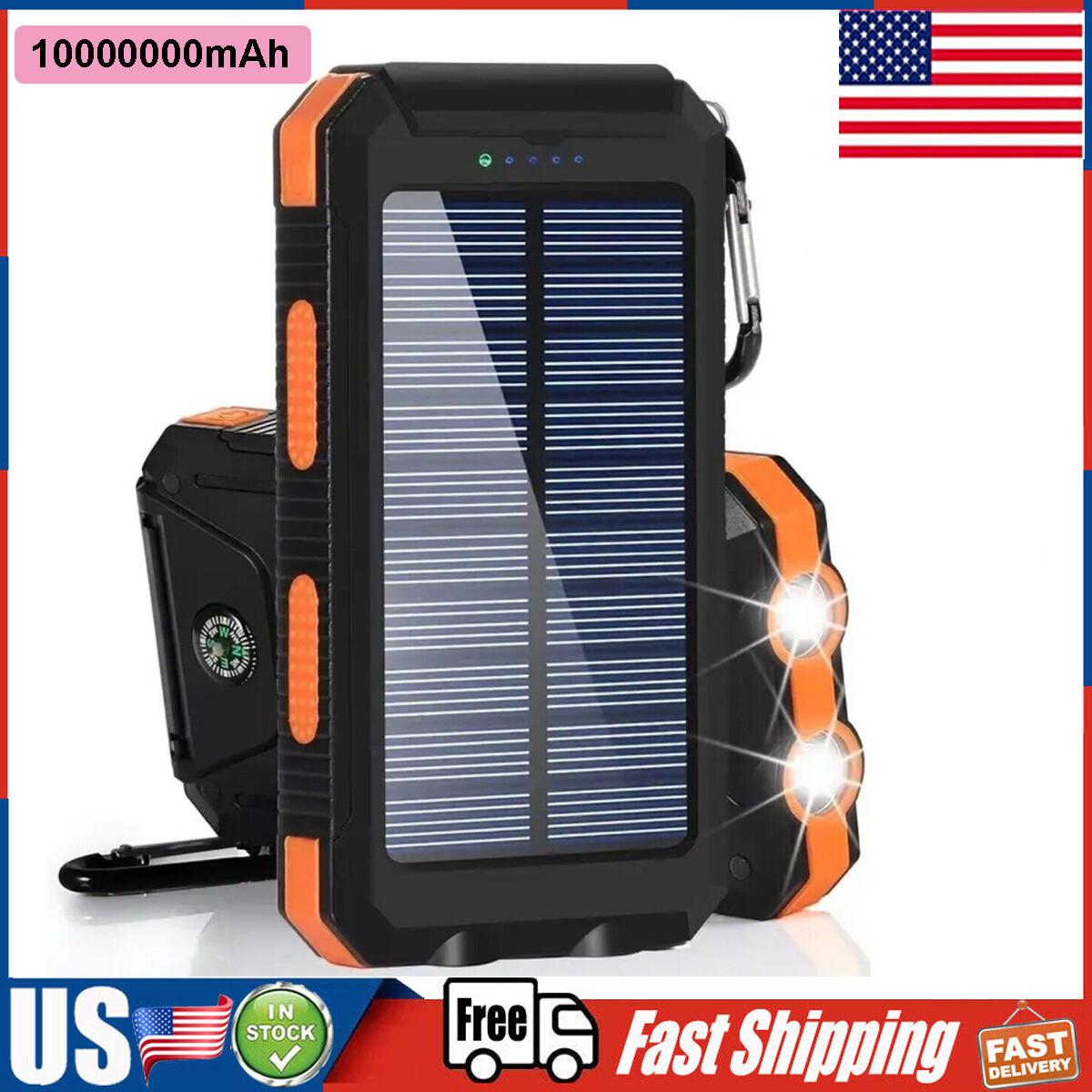 2024 Super 10000000mAh USB Portable Charger Solar Power Bank For Cell Phone