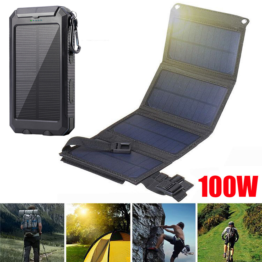 100W Portable Solar Panel Folding USB Power Bank Outdoor Camping Phone Charger