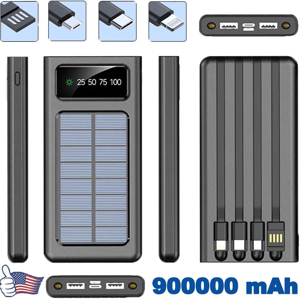 Solar Power Bank 900000mAh 4 USB Backup External Battery Charger for Cell Phone