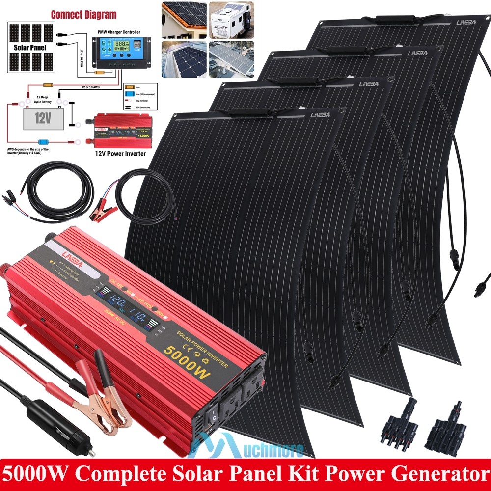 400W 18V Mono Solar Panel + 5000W Inverter RV Camping Home Off Grid Caravan Boat