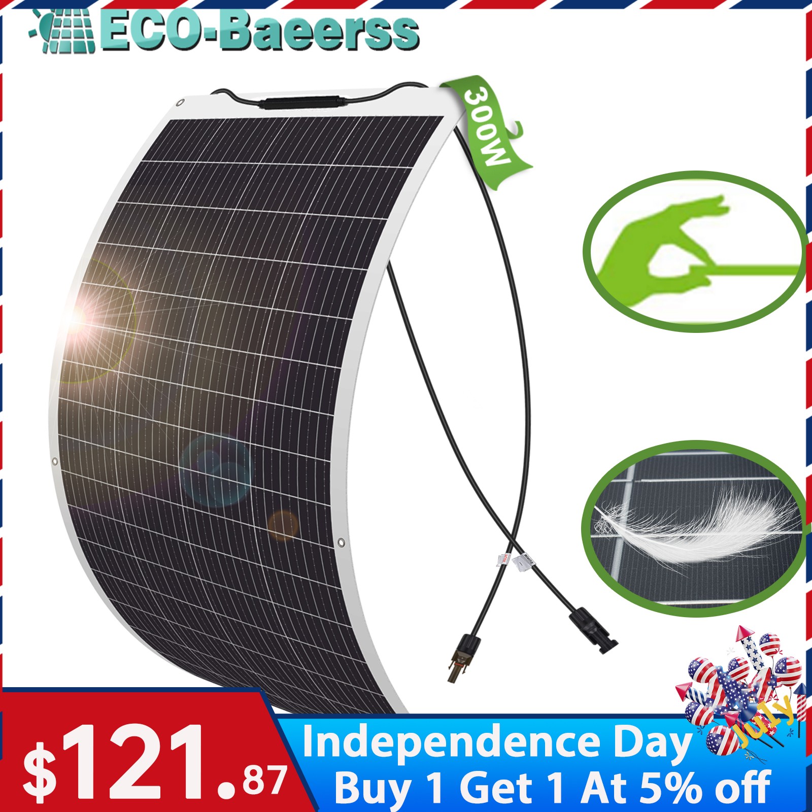 300W Flexible Solar Panel Mono 12V Portable Home Power Camping RV Battery Charge