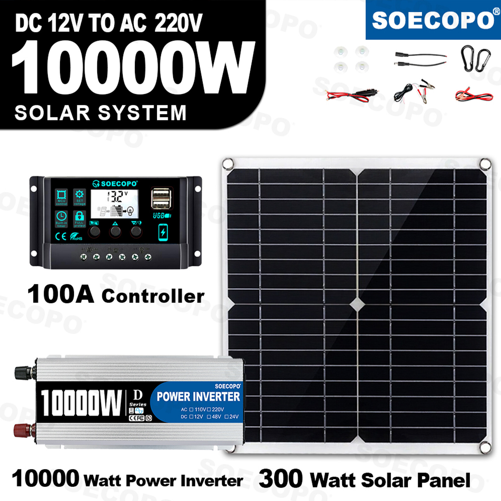 10000W Power Inverter Solar Generator With 220V 300W Solar Panel Complete Kit