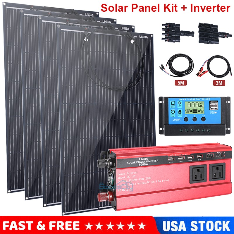 5000W Power Inverter Solar Panel Kit Solar Generator Home Off-Grid Solar System