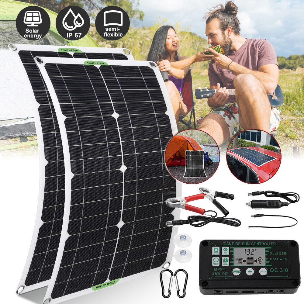 200W Watt Flexible Solar Panel 12V Mono Home RV Rooftop Camping Off-Grid Power