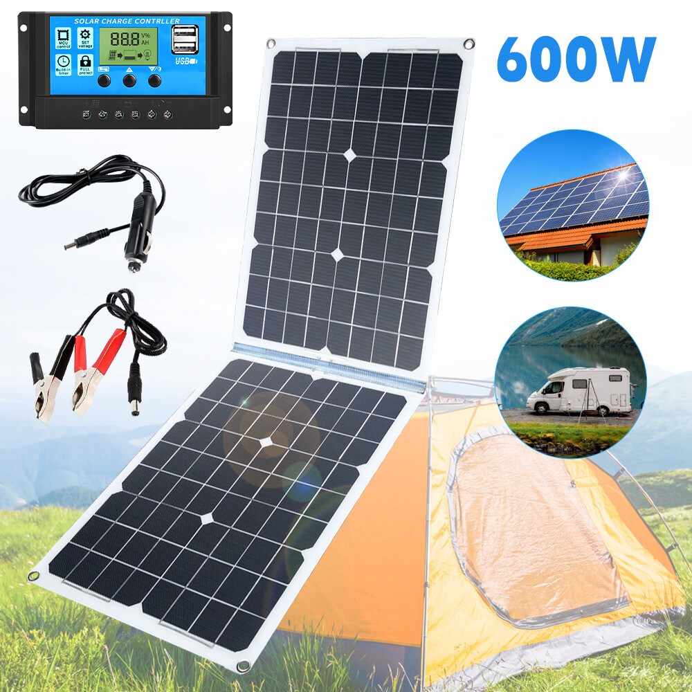 Foldable 600W Solar Panel Kit w/ 100A Controller Power Bank for Battery/RV/Home