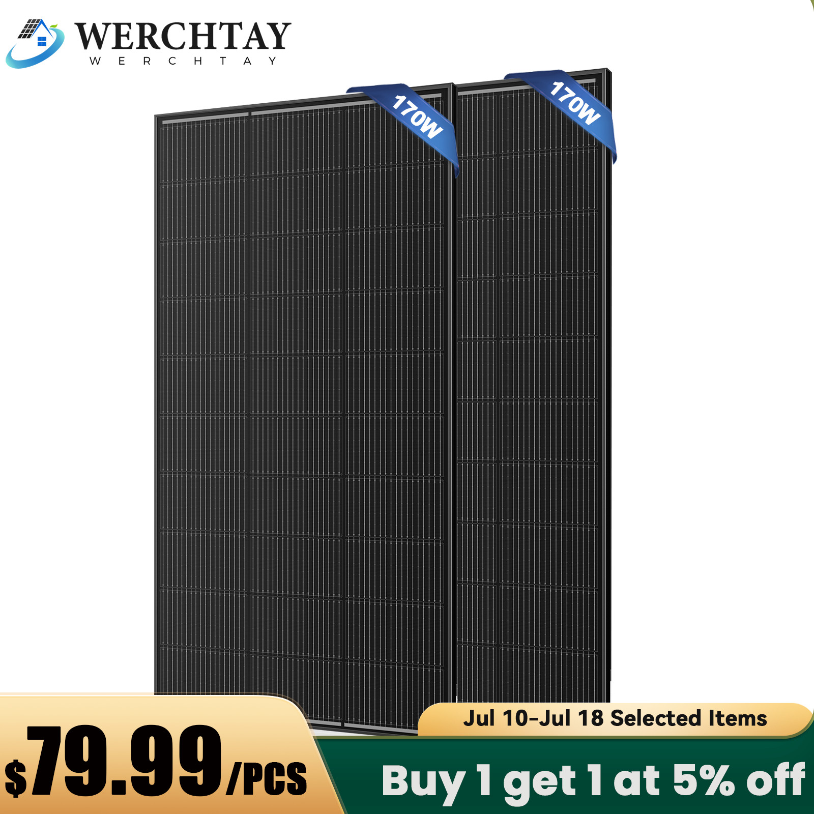12V 300W 340W Watt Mono Solar Panel Battery Charging Home RV Off-Grid Boat Power