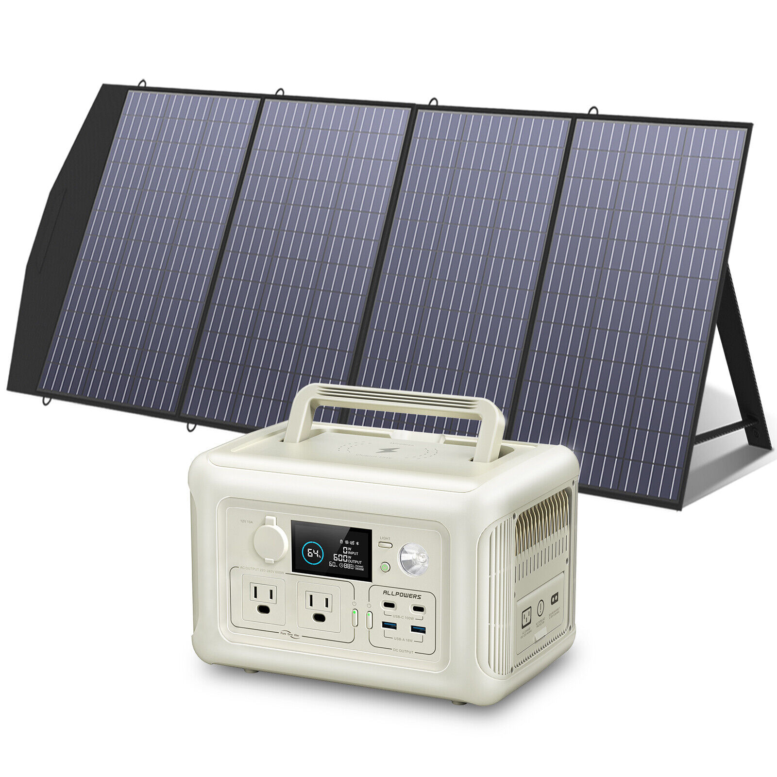 ALLPOWERS 600W R600 Portable Power Station With 200W Portable Solar Panel Camp