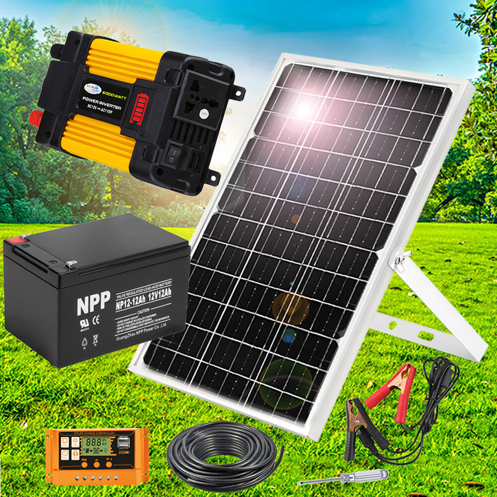 500W Solar Panel Inverter & Lithium Battery Kit Power Generator 110V Grid System